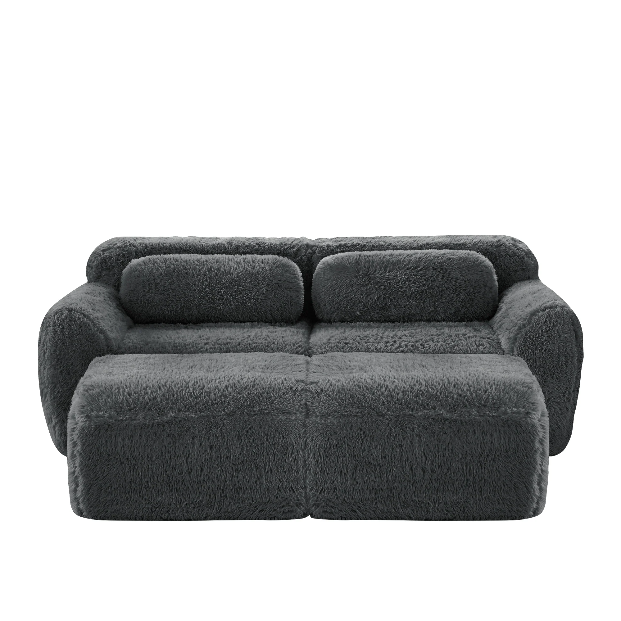 Boneless Cloud Modular Sleeper Sofa 2 Ottomans Plush Fabric - Grey - Image 6