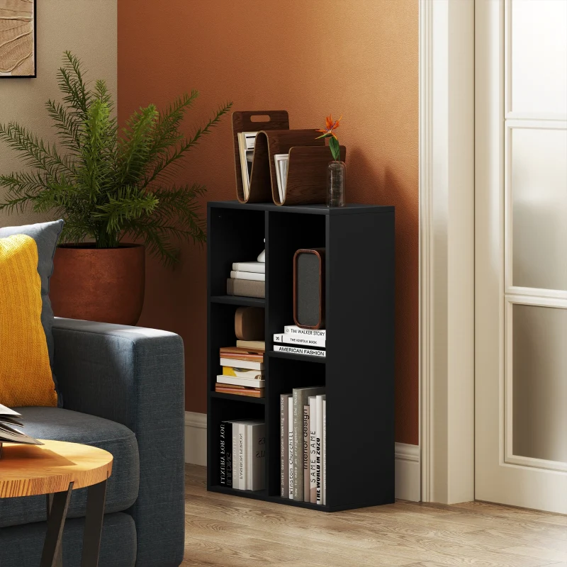 Bookshelf 2-Tier 5 Compartments Black