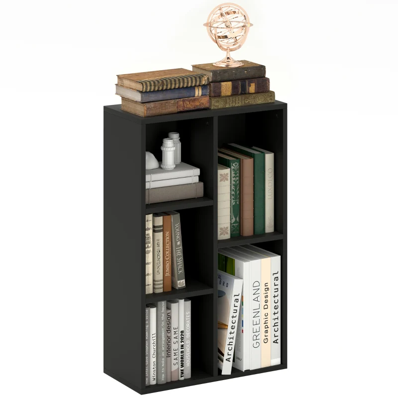 Bookshelf 2-Tier 5 Compartments Black - Image 2
