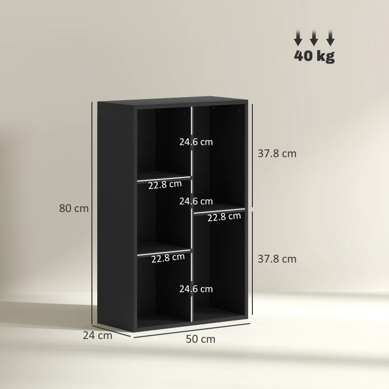 Bookshelf 2-Tier 5 Compartments Black - Image 3