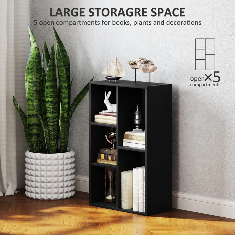 Bookshelf 2-Tier 5 Compartments Black - Image 4