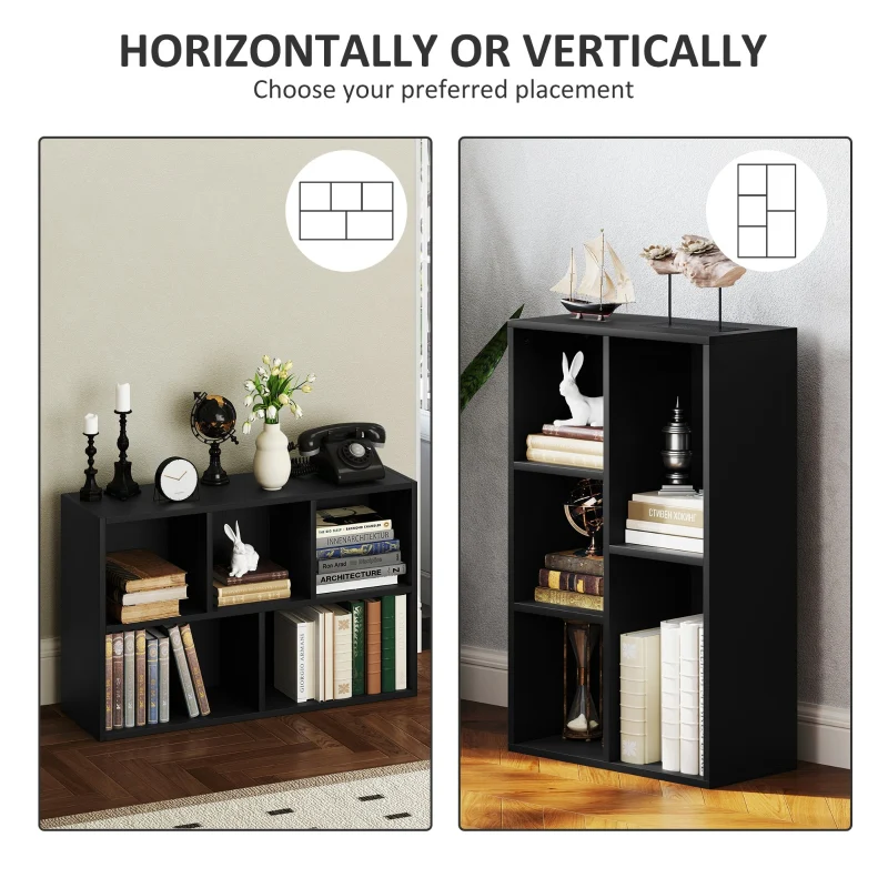 Bookshelf 2-Tier 5 Compartments Black - Image 5