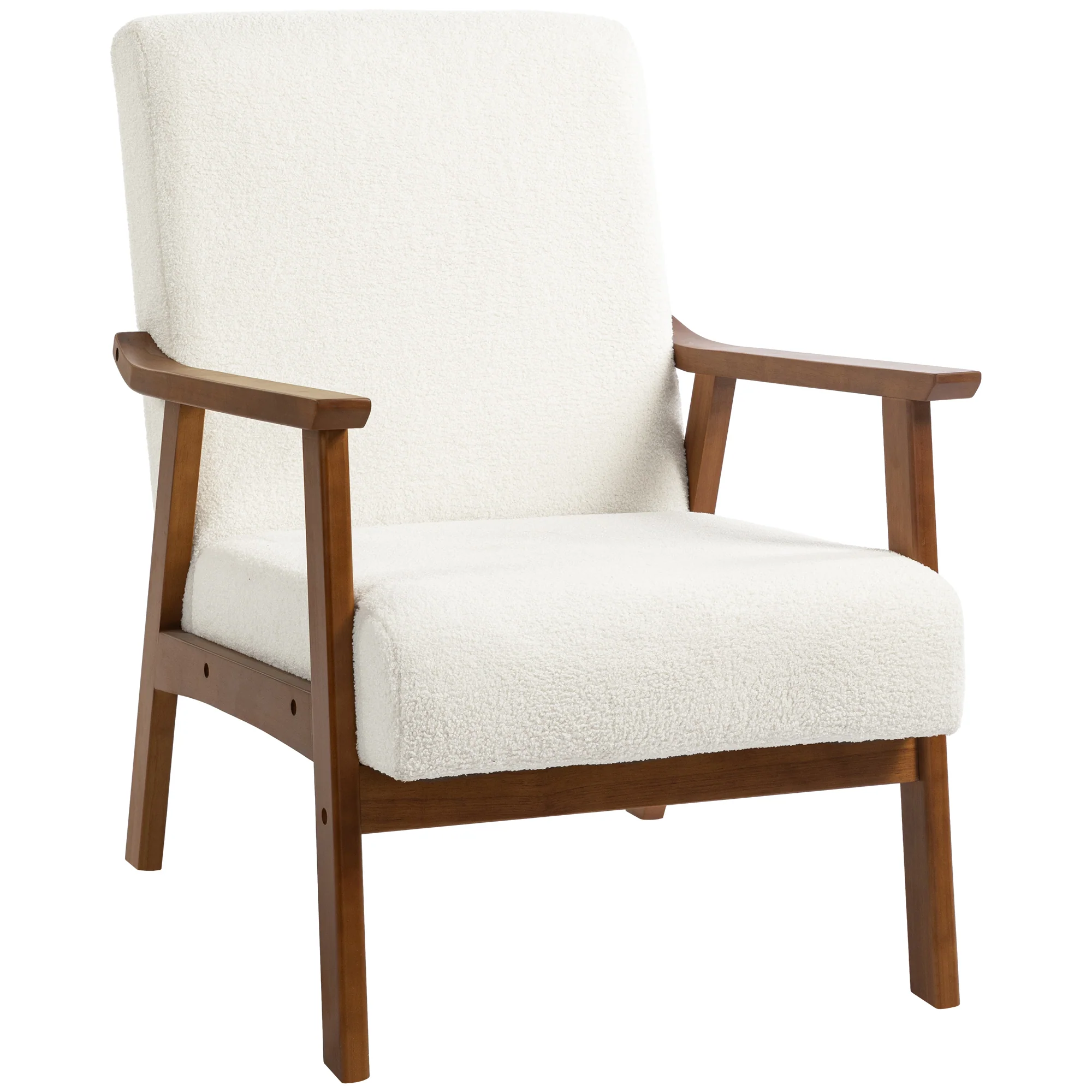 Boucle Accent Chair Mid Century Design - White - Image 2