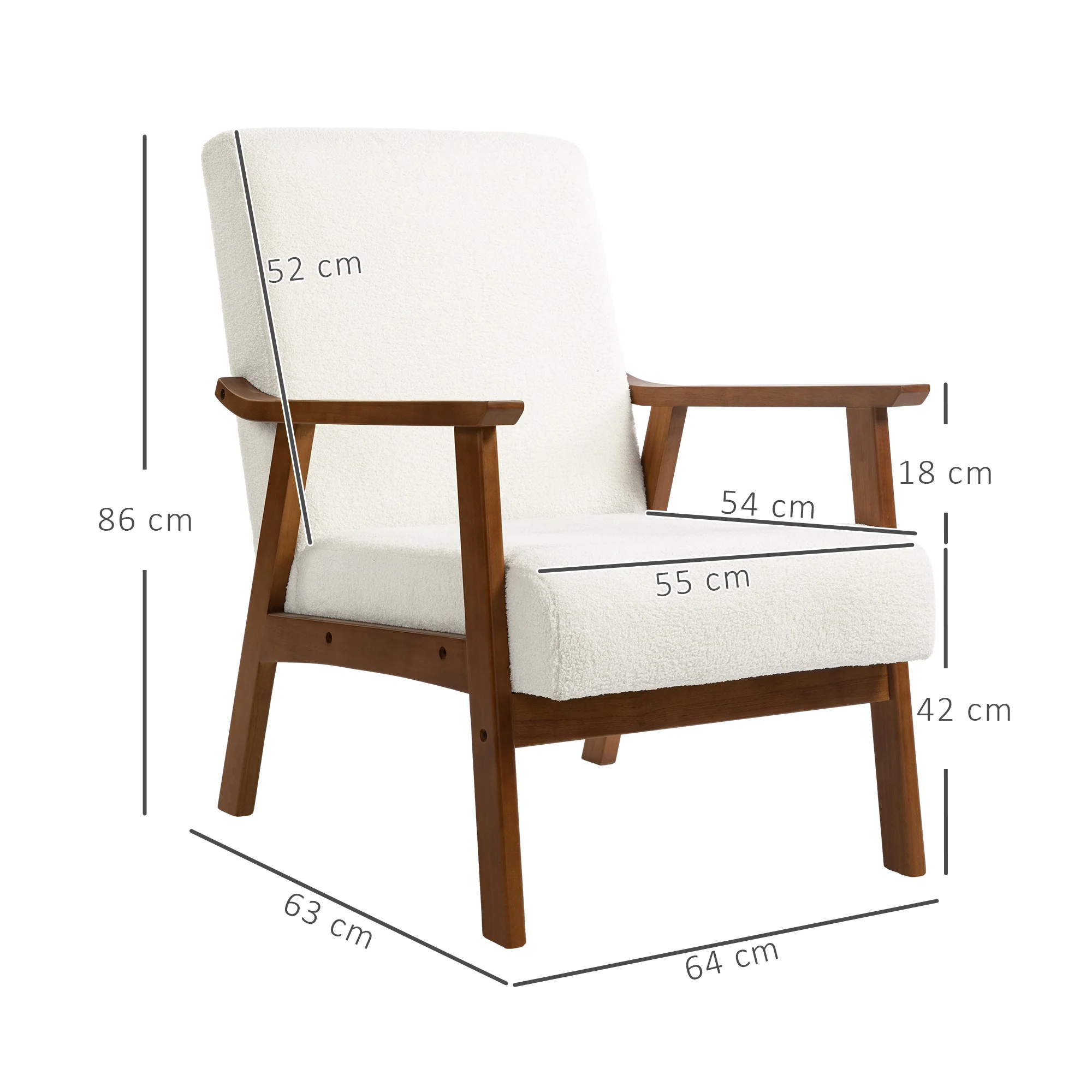 Boucle Accent Chair Mid Century Design - White - Image 3