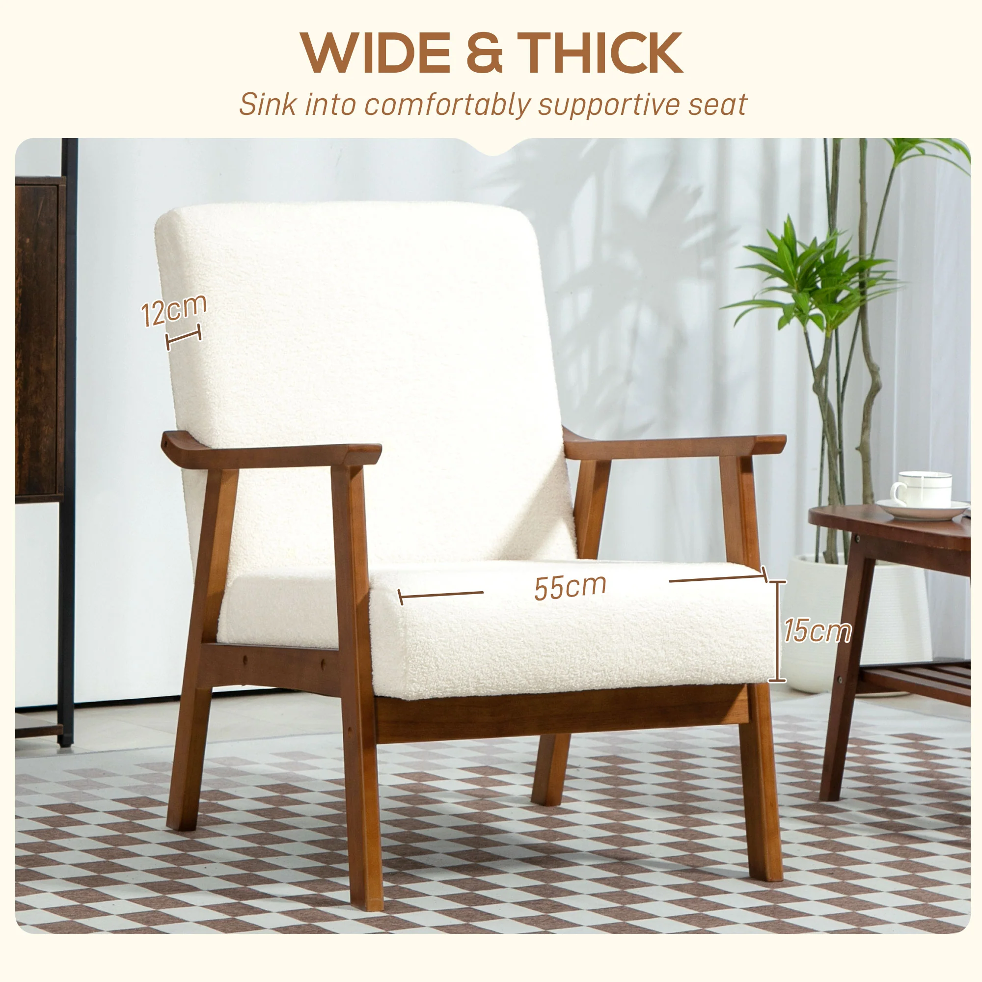 Boucle Accent Chair Mid Century Design - White - Image 4