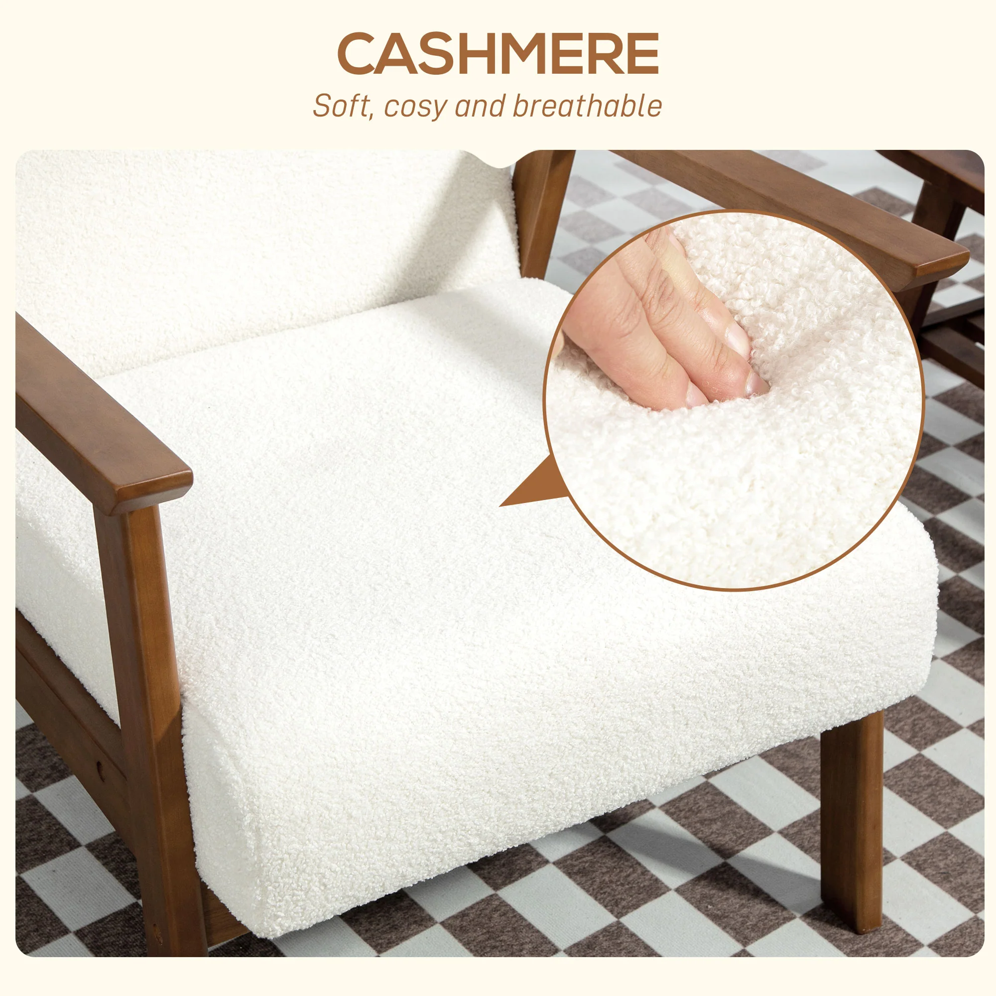 Boucle Accent Chair Mid Century Design - White - Image 5