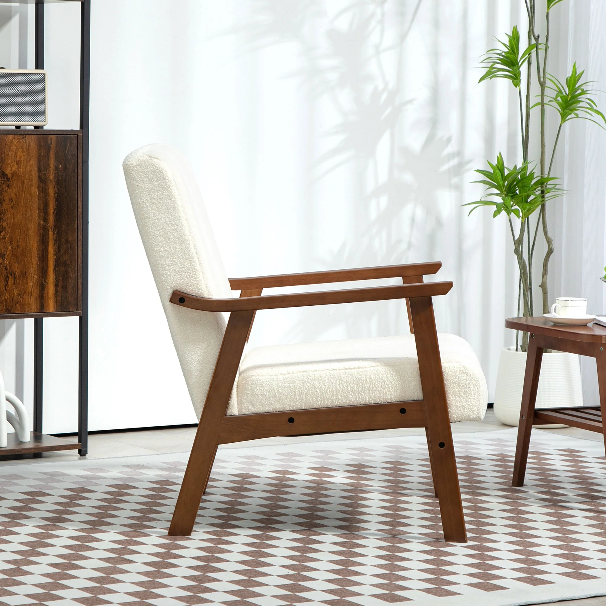 Boucle Accent Chair Mid Century Design - White - Image 7