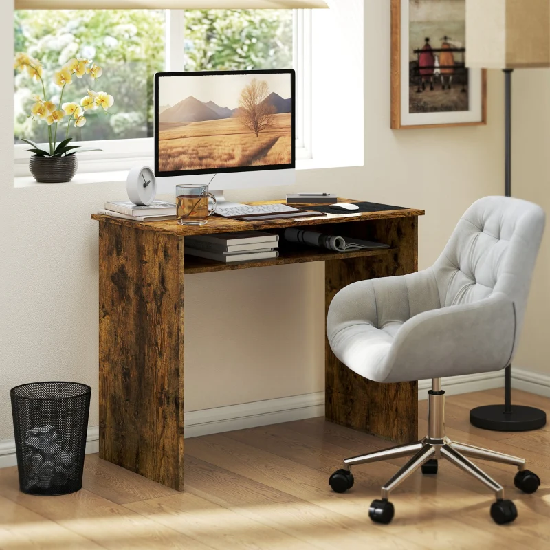 Boxy Work Desk with Shelf - Wood-Effect