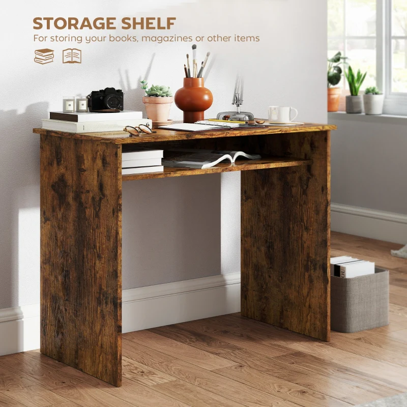 Boxy Work Desk with Shelf - Wood-Effect - Image 4