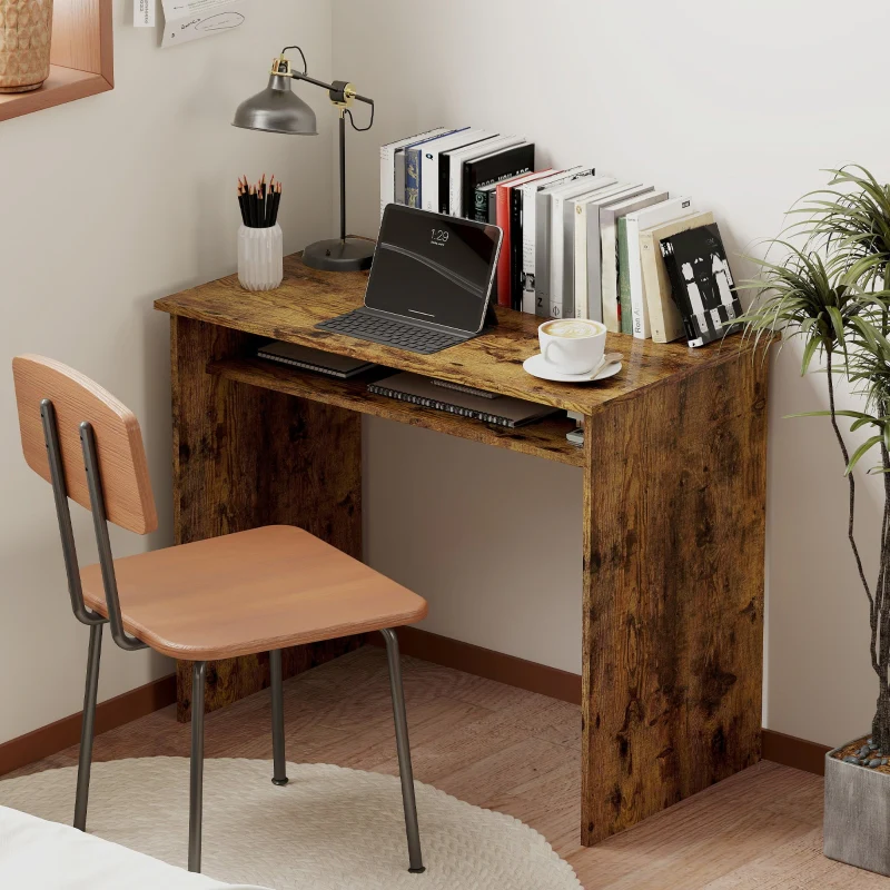 Boxy Work Desk with Shelf - Wood-Effect - Image 6