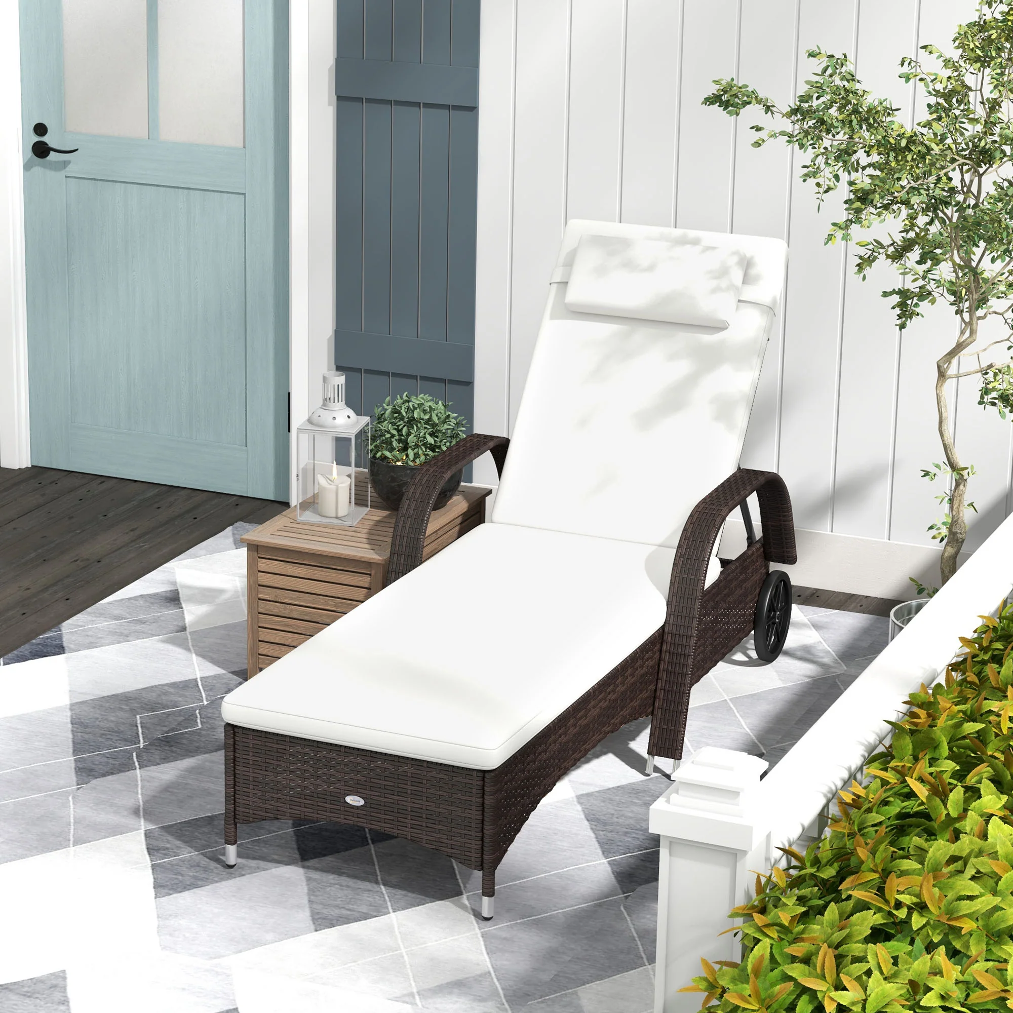 Brown Rattan Sun Lounger Adjustable Steel Frame, Rattan/Steel