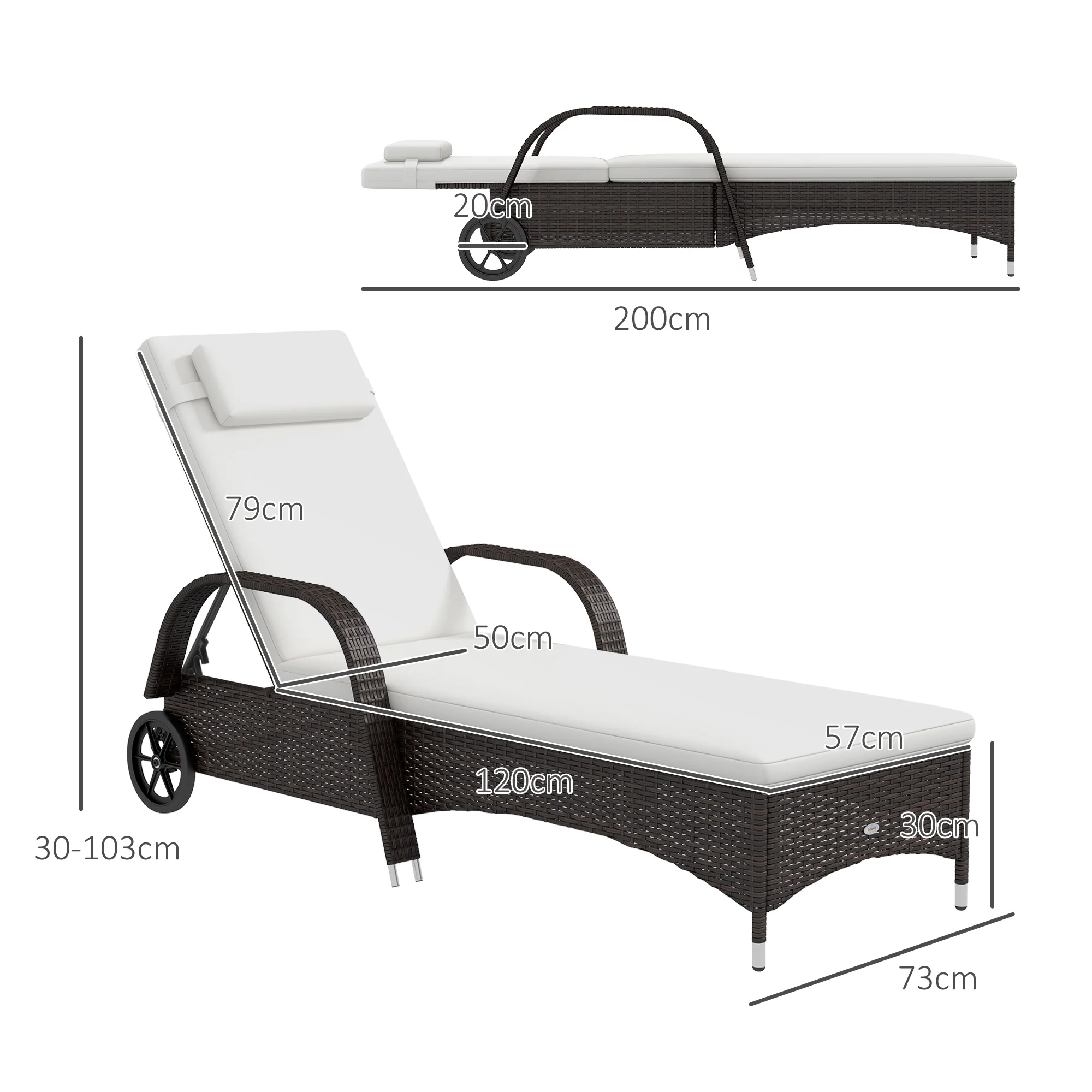 Brown Rattan Sun Lounger Adjustable Steel Frame, Rattan/Steel - Image 3
