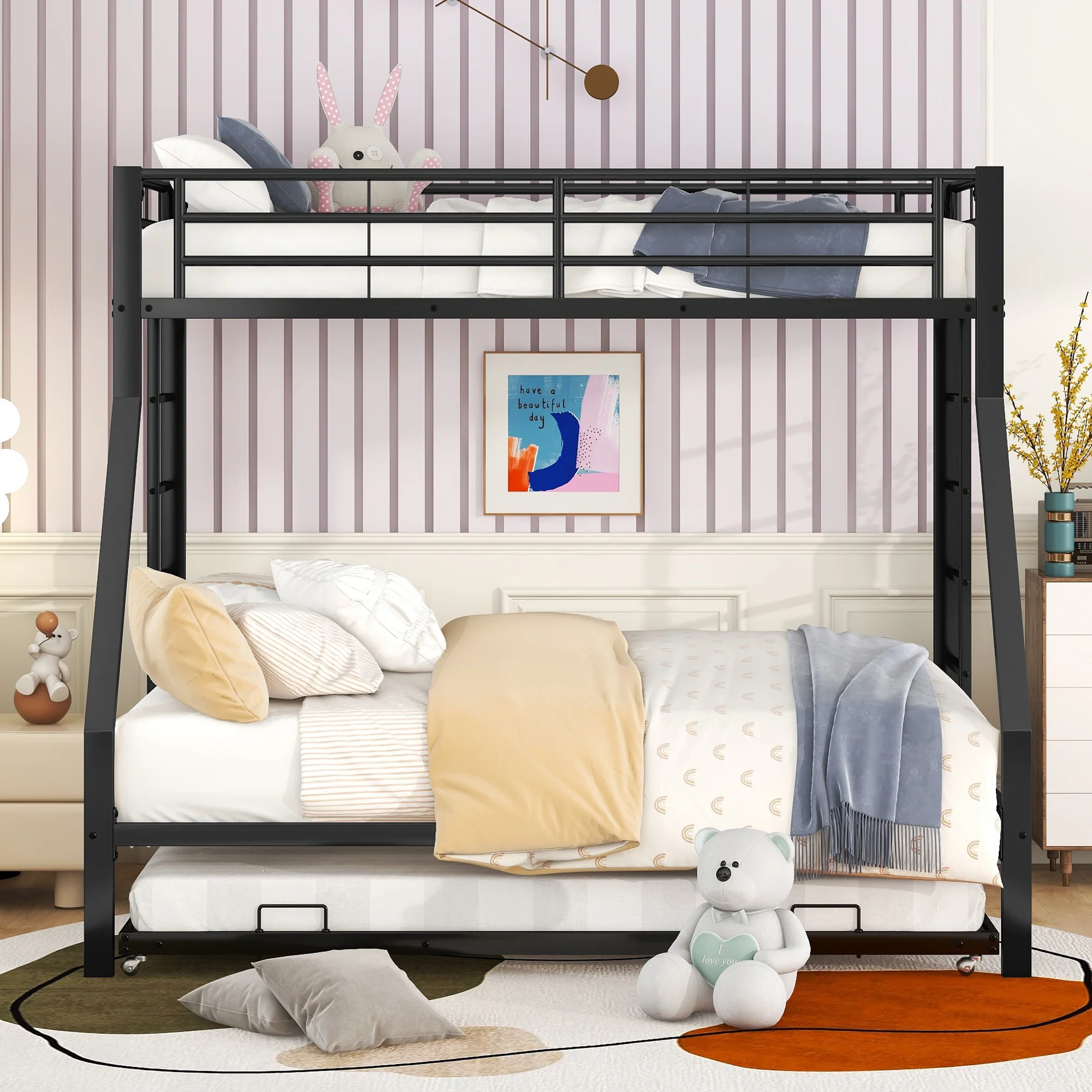 Bunk Bed Metal Pull-out Bed Ladder 90(140)x200cm - Black - Image 3
