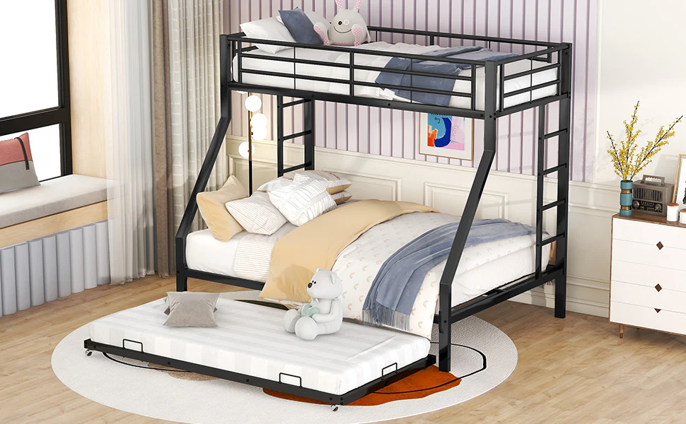 Bunk Bed Metal Pull-out Bed Ladder 90(140)x200cm - Black - Image 5