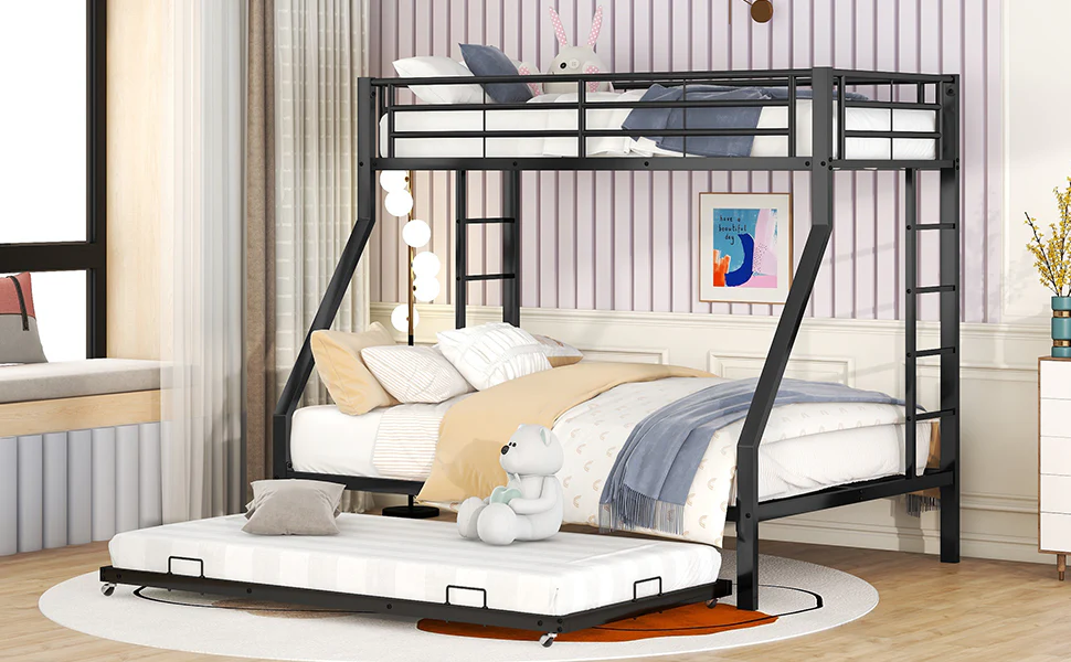 Bunk Bed Metal Pull-out Bed Ladder 90(140)x200cm - Black - Image 6