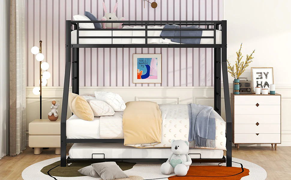 Bunk Bed Metal Pull-out Bed Ladder 90(140)x200cm - Black - Image 7