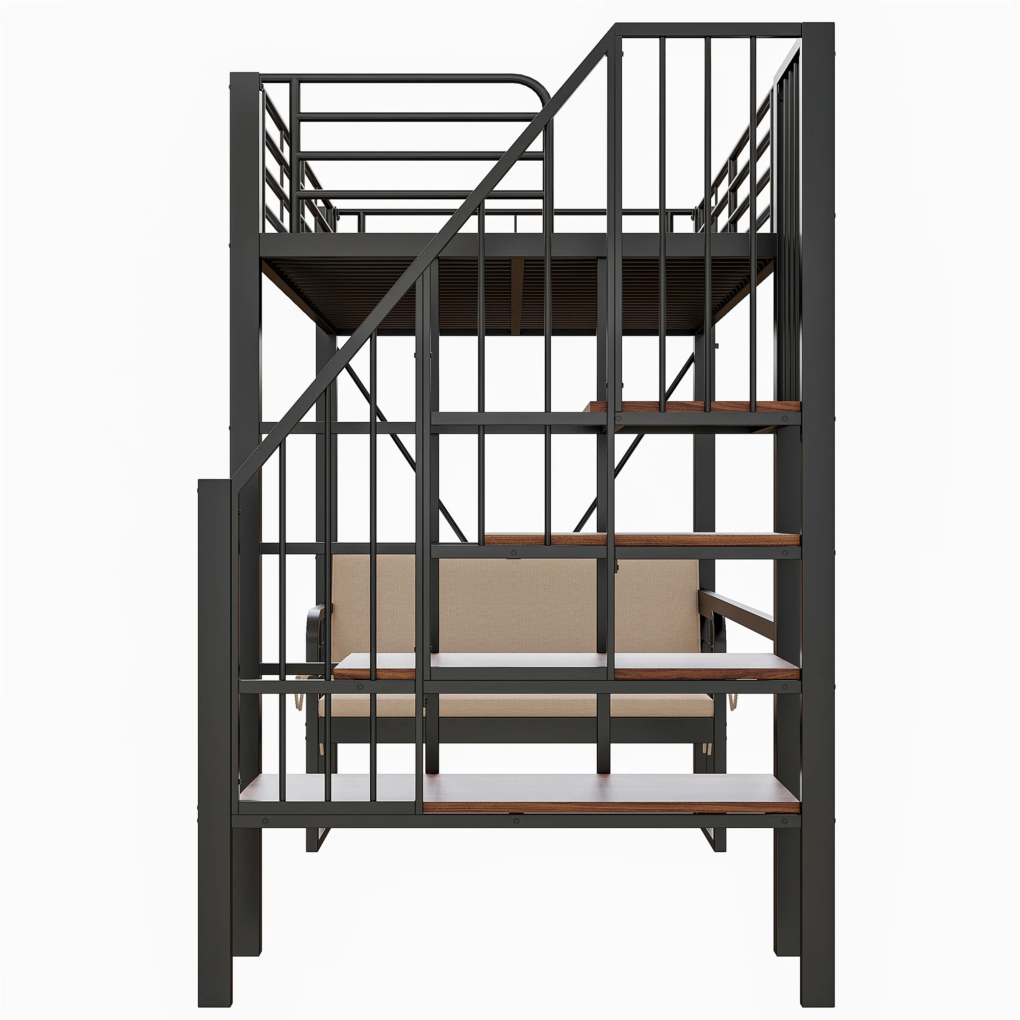 Bunk Bed with Removable Sofa, Storage and Safety Stairs, 90x200cm, Black Metal - Image 7