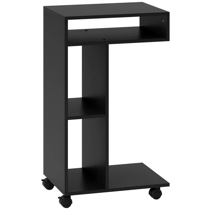C-Shaped Serving Trolley 40x30x69cm 4 Wheels 3 Compartments - Black