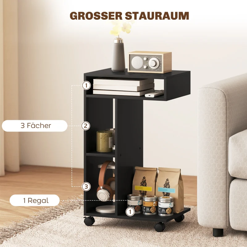 C-Shaped Serving Trolley 40x30x69cm 4 Wheels 3 Compartments - Black - Image 7