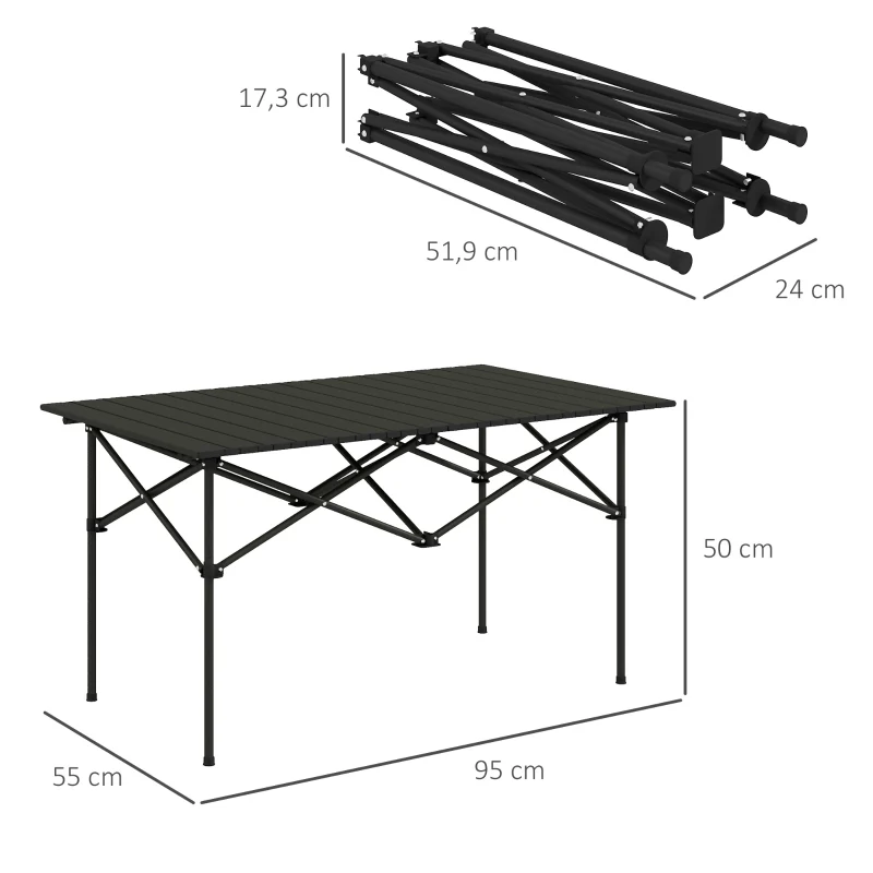 camping table folding roll-up 2-person aluminum black - Image 3