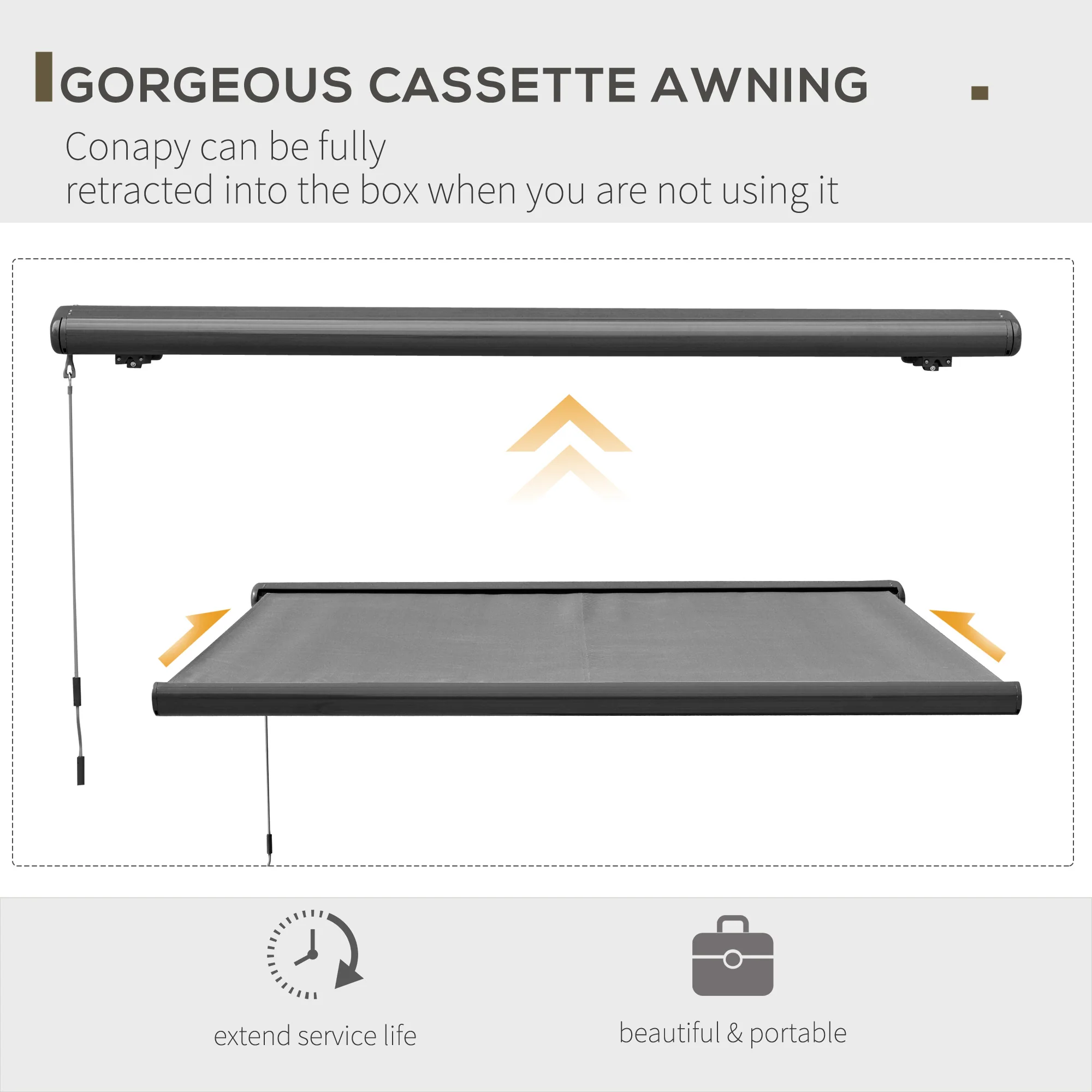 Cassette Awning Electric Manual Retractable Door Window Canopy, Polyester/Aluminum Frame - Image 6
