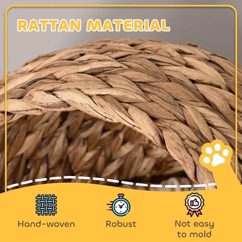 Cat Basket, Cave Hut Bed with Cushion, Water Hyacinth Brown - Image 5