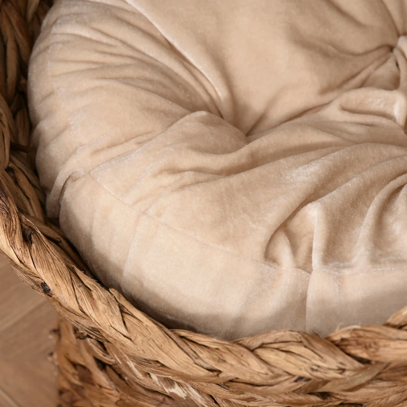 Cat Basket, Cave Hut Bed with Cushion, Water Hyacinth Brown - Image 7