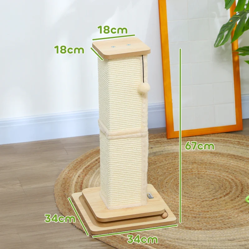 Cat Scratching Post 3-in-1, 67cm w/ Track Ball Toy, Oak Tone - Image 3