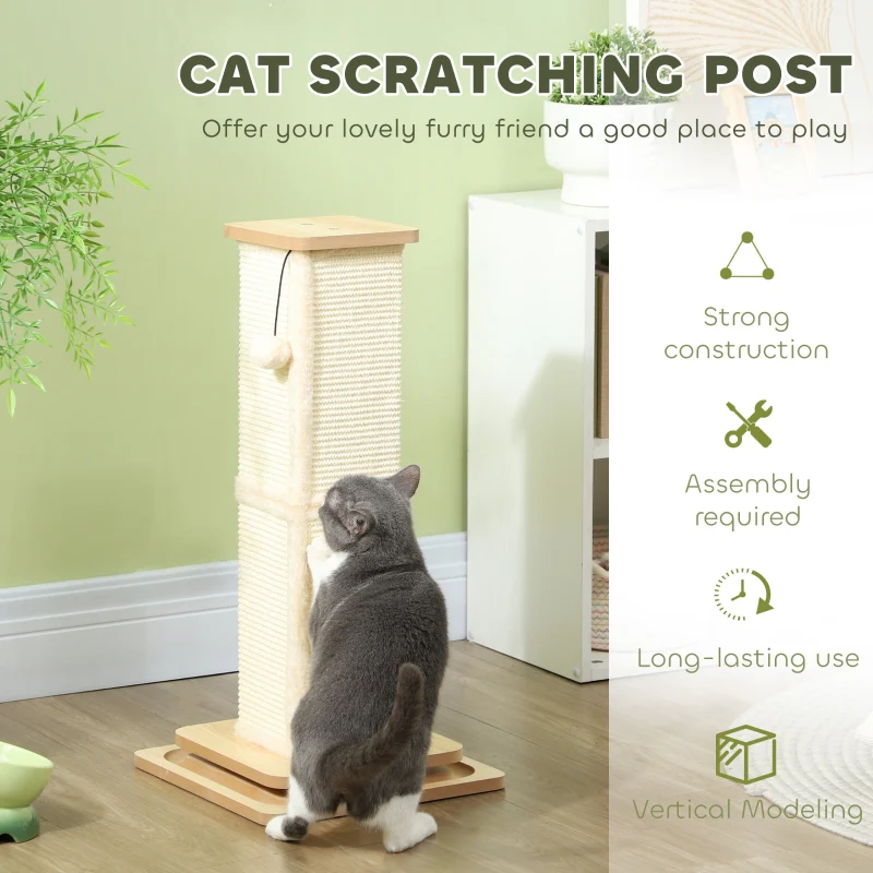 Cat Scratching Post 3-in-1, 67cm w/ Track Ball Toy, Oak Tone - Image 5