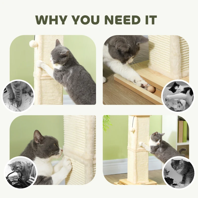 Cat Scratching Post 3-in-1, 67cm w/ Track Ball Toy, Oak Tone - Image 6