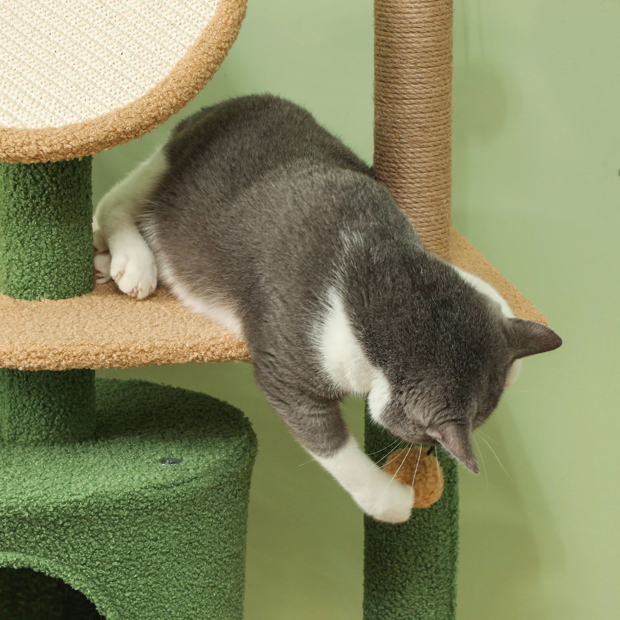 Cat Tree 139cm, with Cat Cave, Sisal Scratching Posts, Green - Image 8