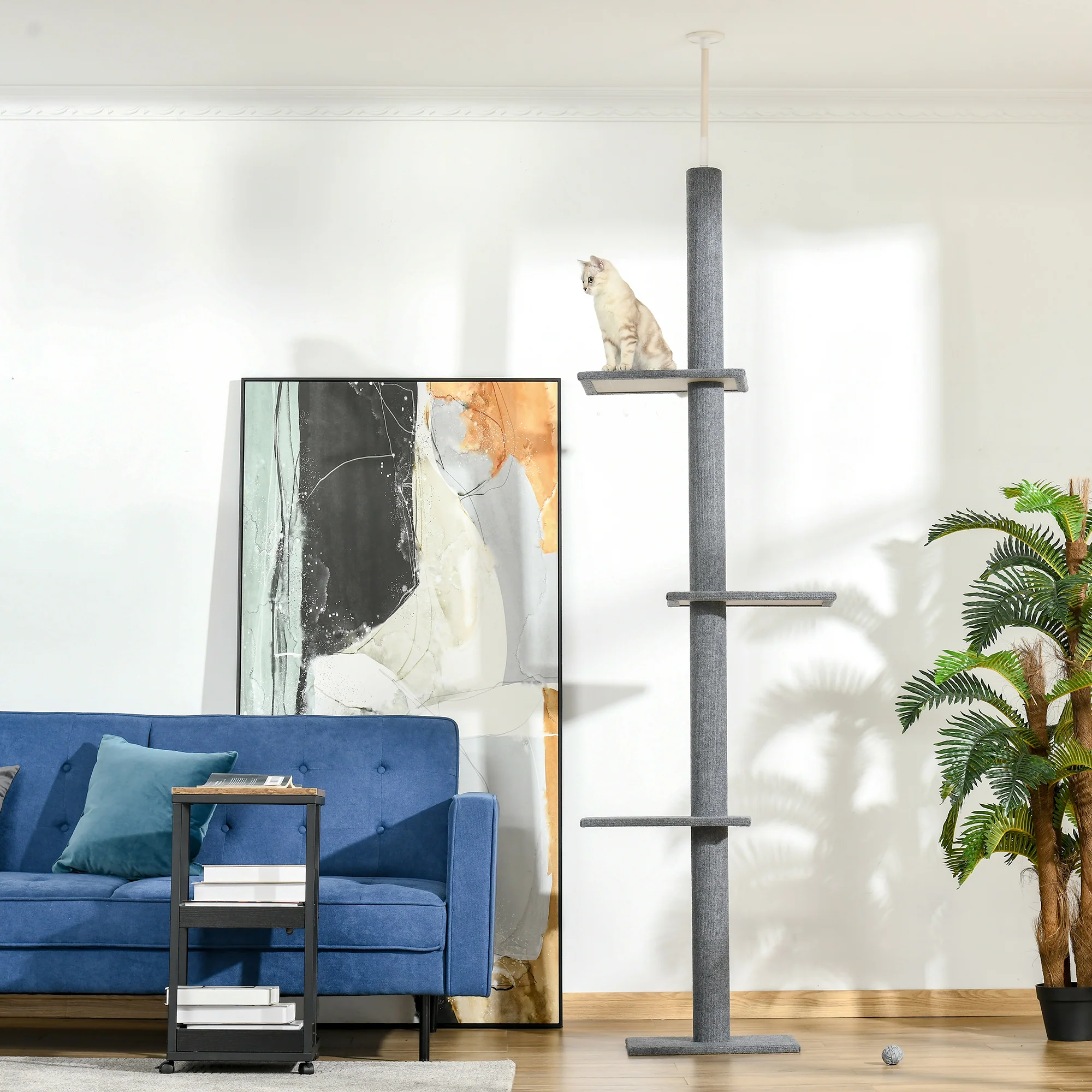 Cat Tree, Height-Adjustable Ceiling-High Climbing, Gray - Image 2