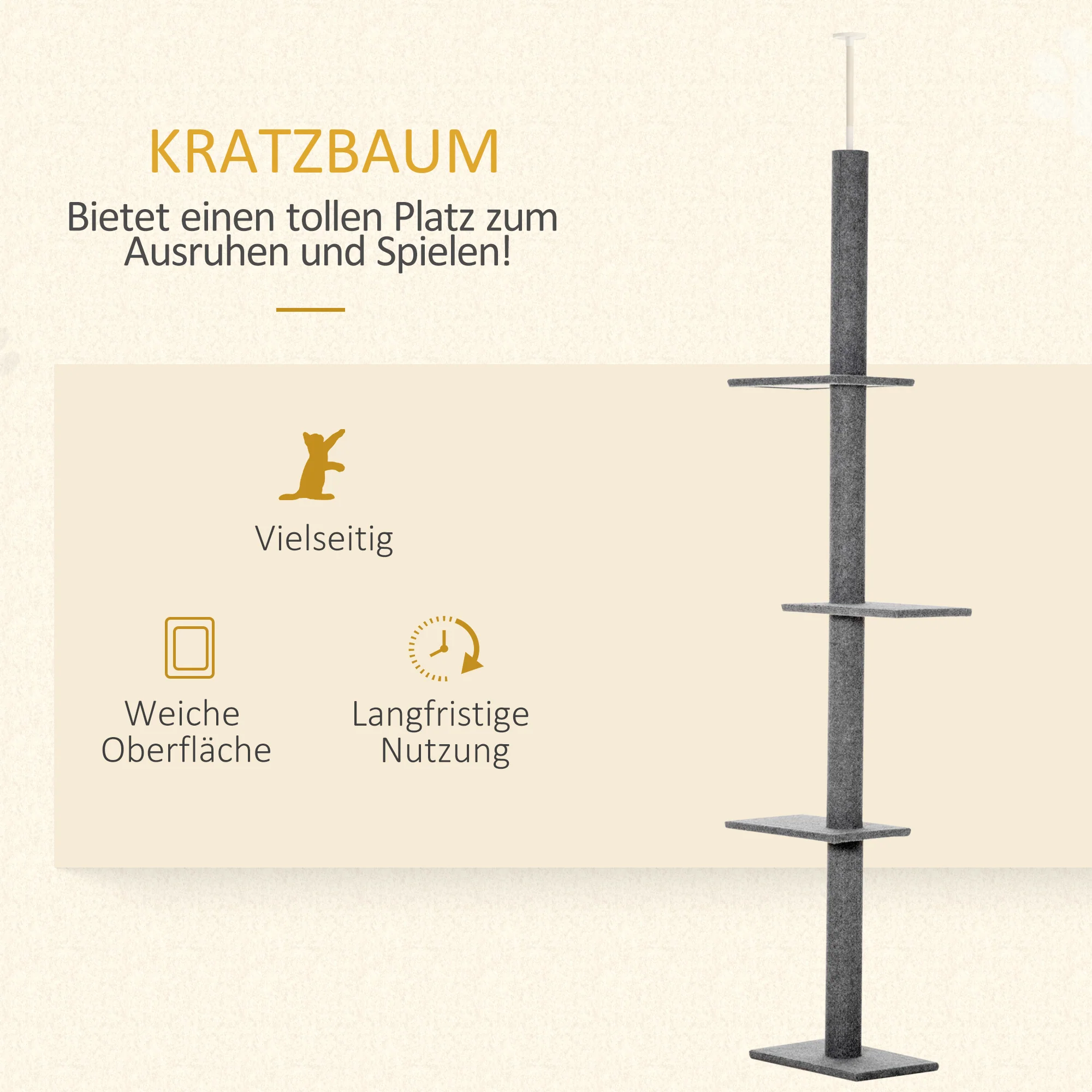 Cat Tree, Height-Adjustable Ceiling-High Climbing, Gray - Image 4