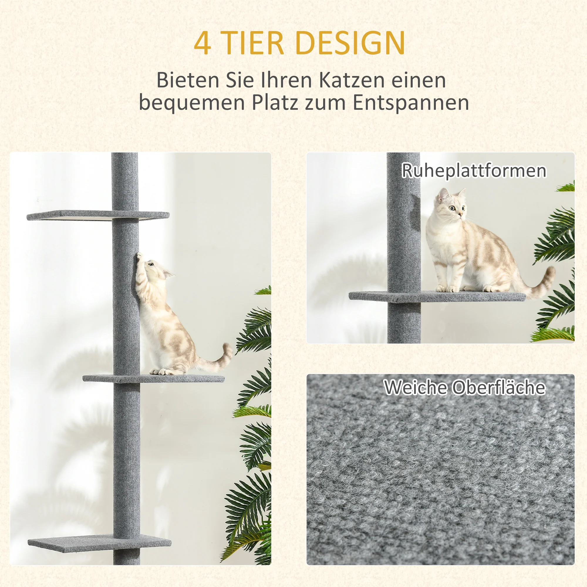 Cat Tree, Height-Adjustable Ceiling-High Climbing, Gray - Image 6