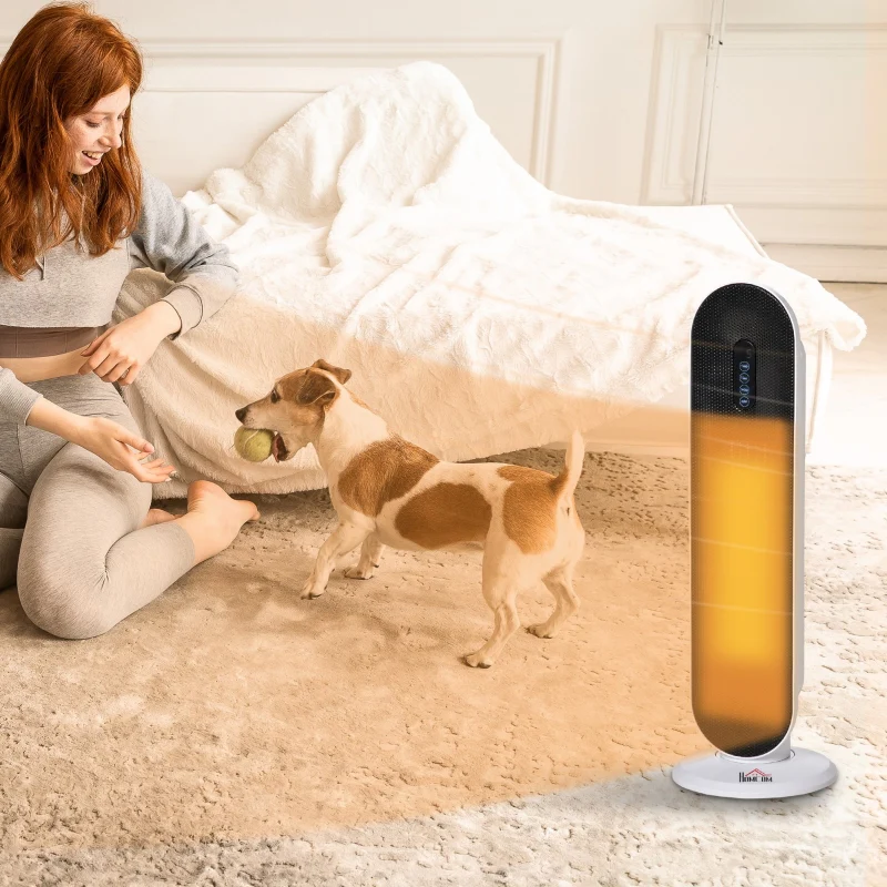 Ceramic Space Heater, Tower 2 Heat Oscillation Remote Control 1200W/2000W, White