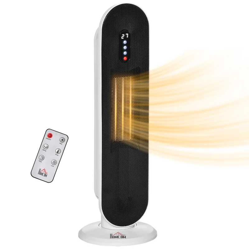 Ceramic Space Heater, Tower 2 Heat Oscillation Remote Control 1200W/2000W, White - Image 2