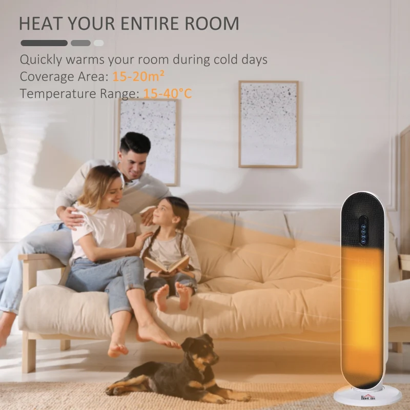 Ceramic Space Heater, Tower 2 Heat Oscillation Remote Control 1200W/2000W, White - Image 4