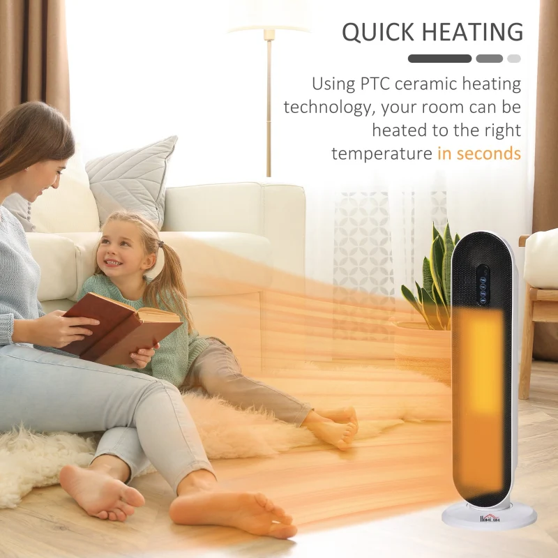 Ceramic Space Heater, Tower 2 Heat Oscillation Remote Control 1200W/2000W, White - Image 5