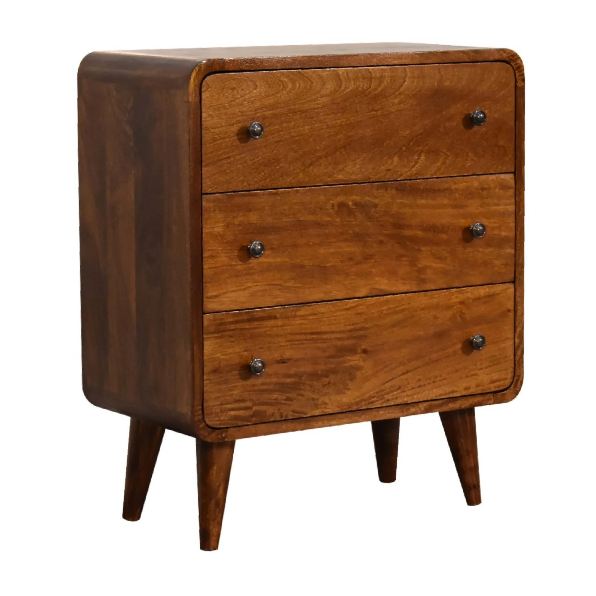 Chest, Mini Curved 3 Drawer Solid Wood Dark Brown - Image 2