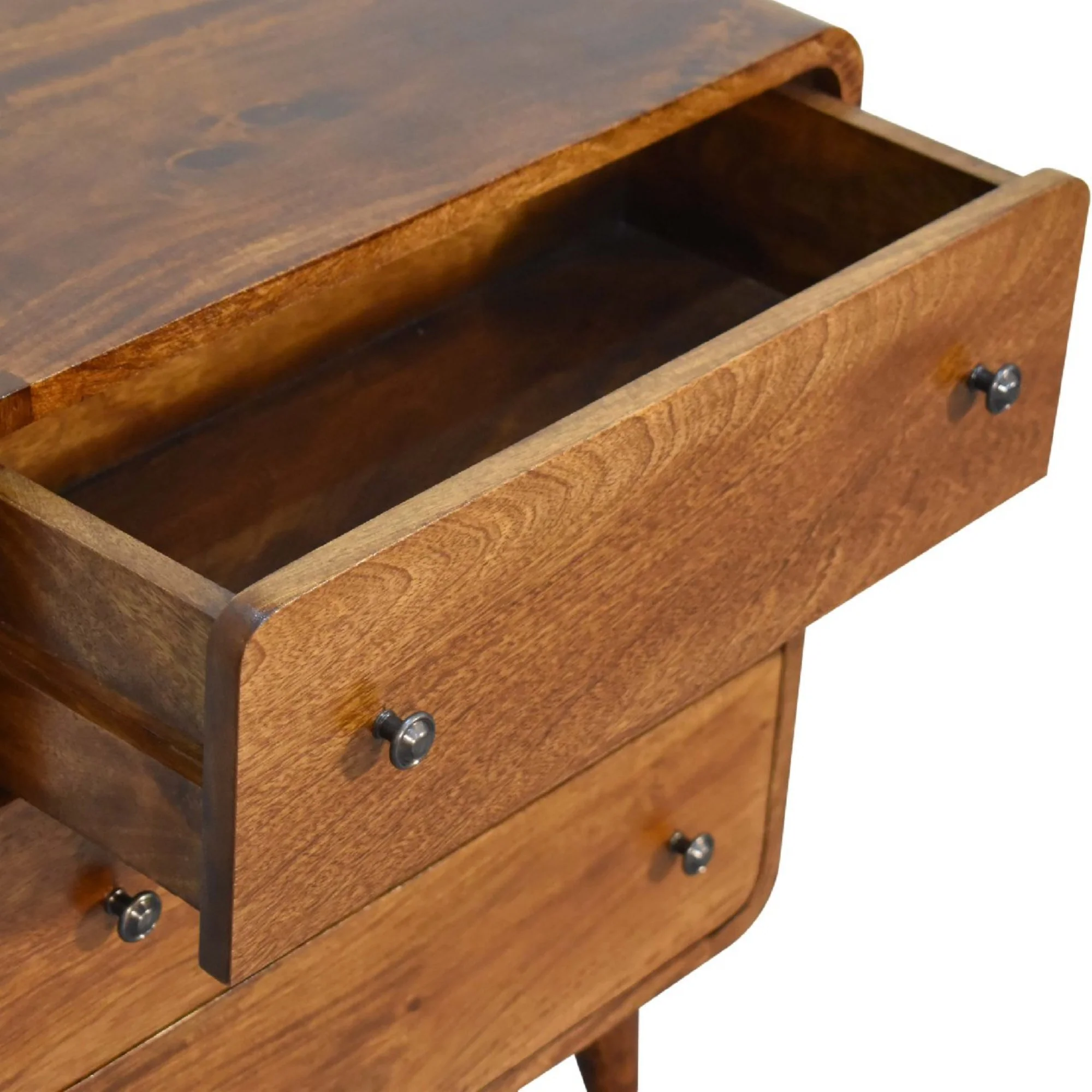 Chest, Mini Curved 3 Drawer Solid Wood Dark Brown - Image 3