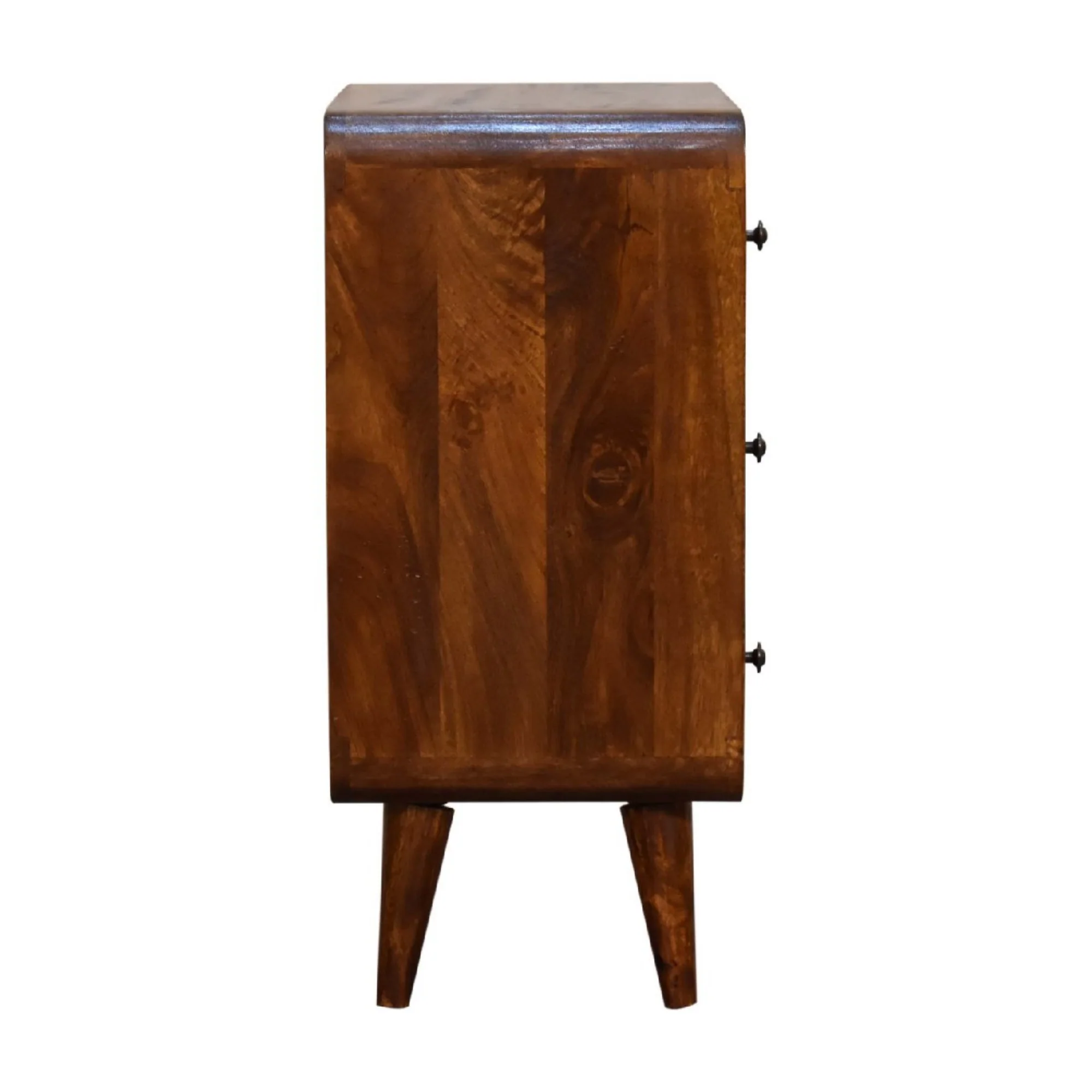 Chest, Mini Curved 3 Drawer Solid Wood Dark Brown - Image 5