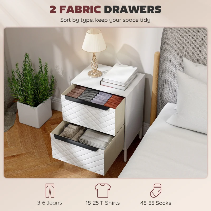 Chest of Drawers Dresser with 2 Fabric Drawers Aluminium Handles White - Image 3