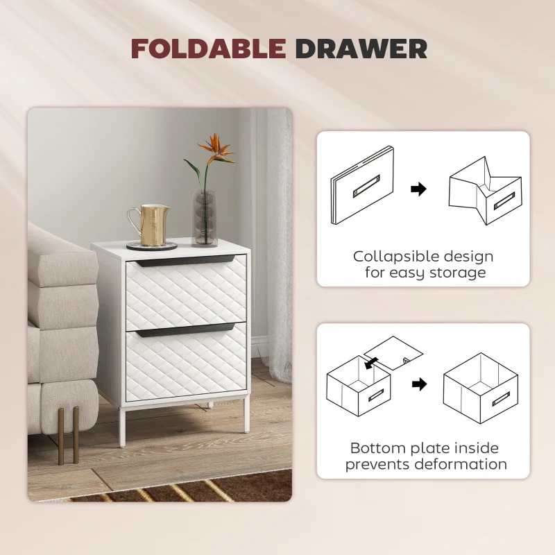Chest of Drawers Dresser with 2 Fabric Drawers Aluminium Handles White - Image 5
