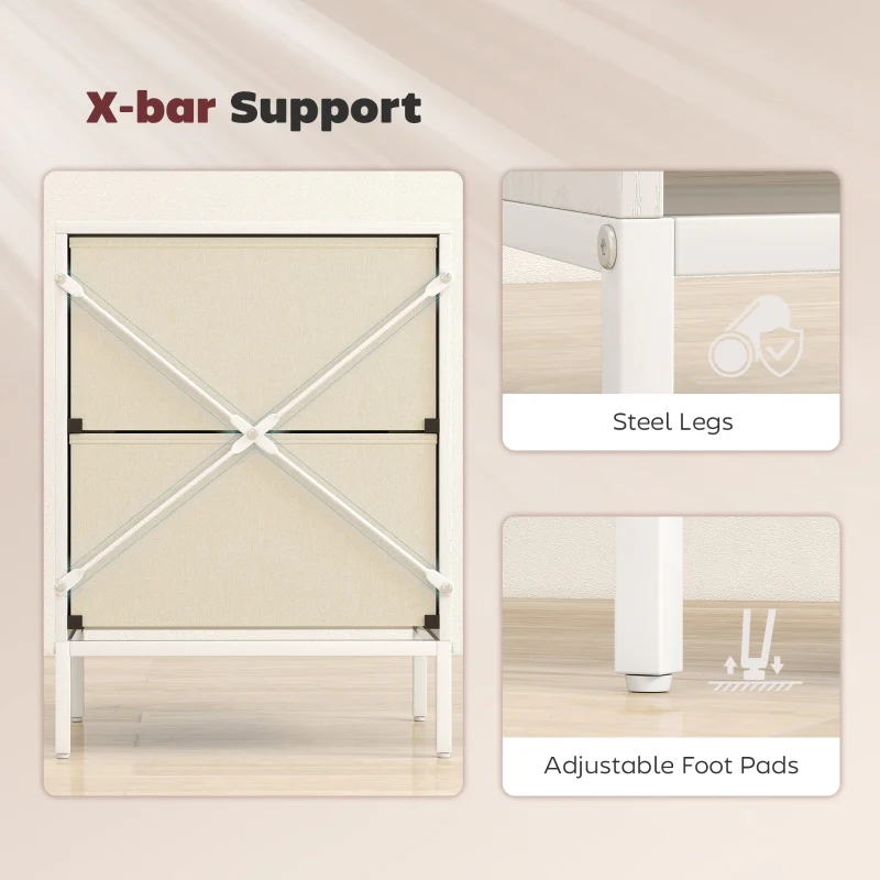 Chest of Drawers Dresser with 2 Fabric Drawers Aluminium Handles White - Image 6