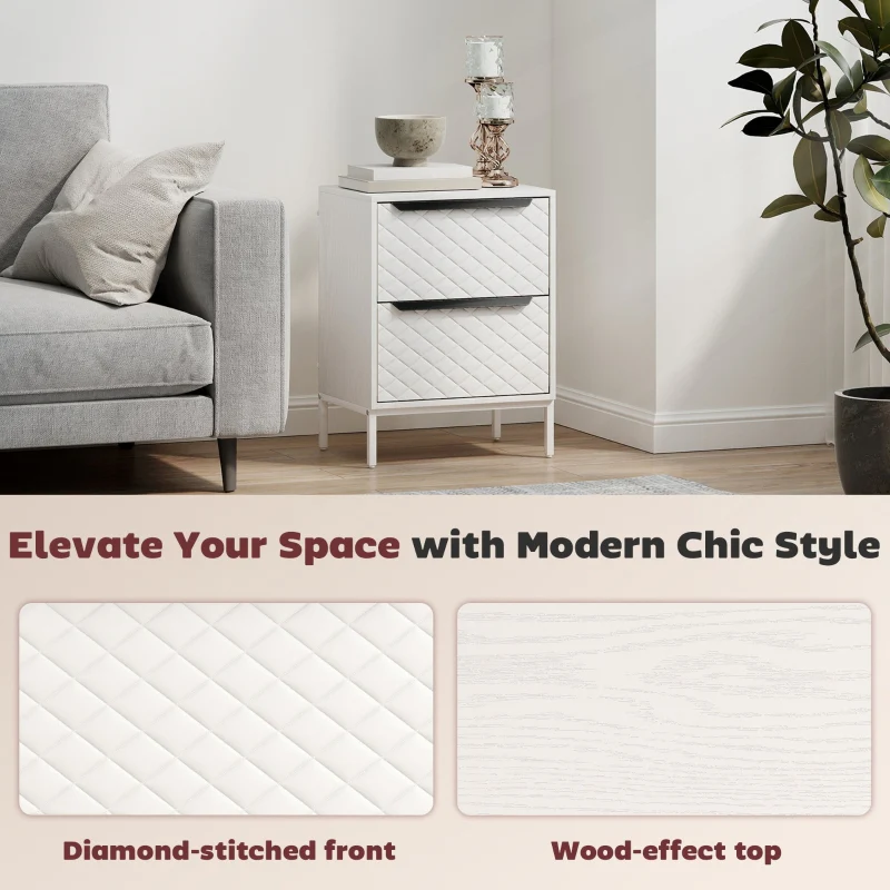 Chest of Drawers Dresser with 2 Fabric Drawers Aluminium Handles White - Image 7