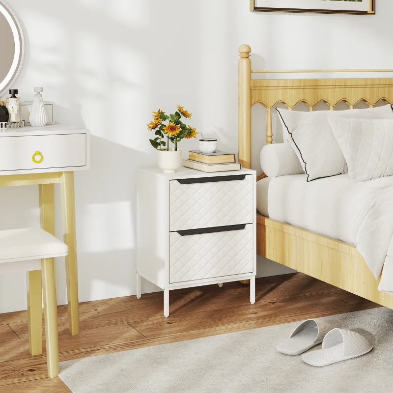 Chest of Drawers Dresser with 2 Fabric Drawers Aluminium Handles White - Image 8