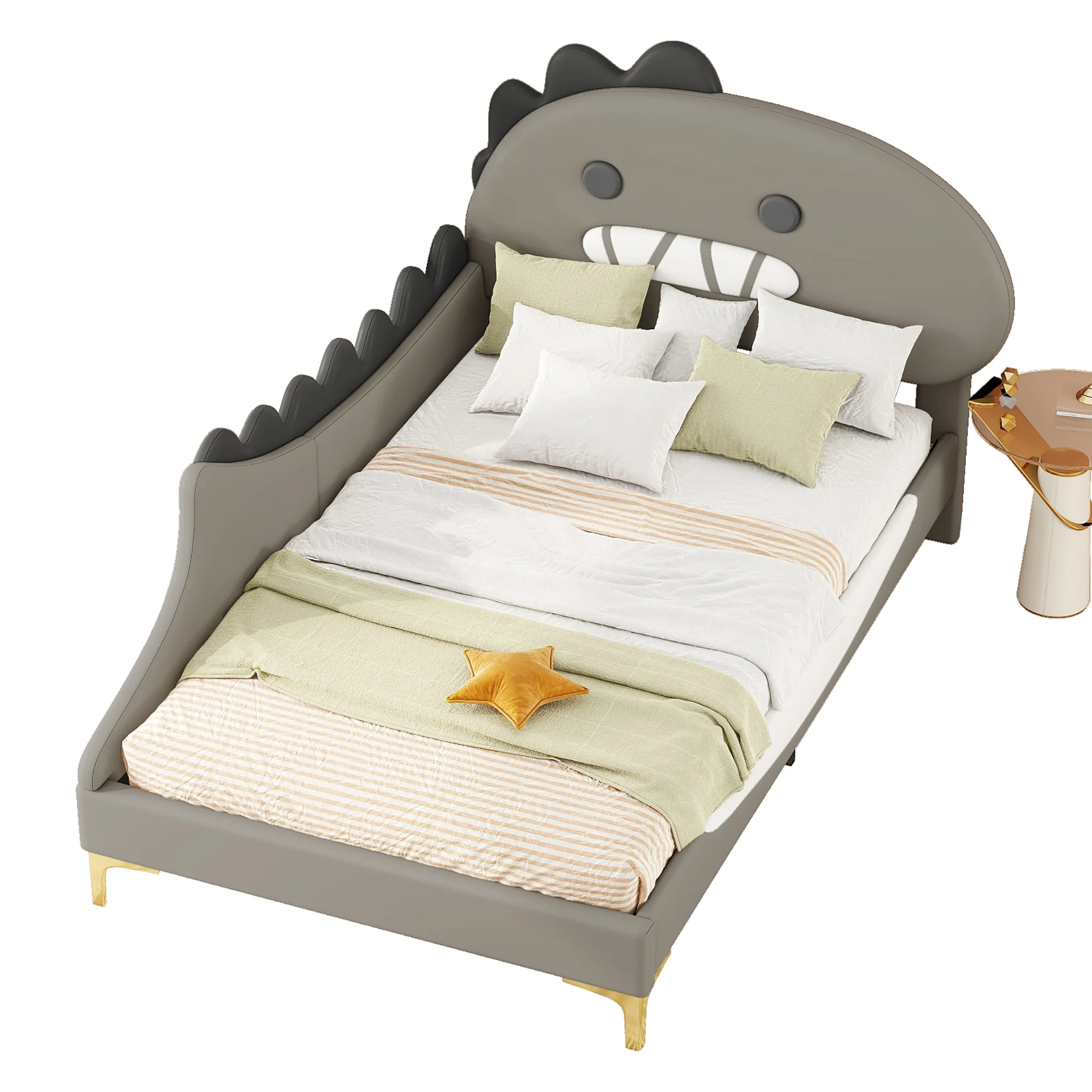 Children's Bed 90x200cm Dinosaur Shape Flat Bed - PU Grey - Image 5