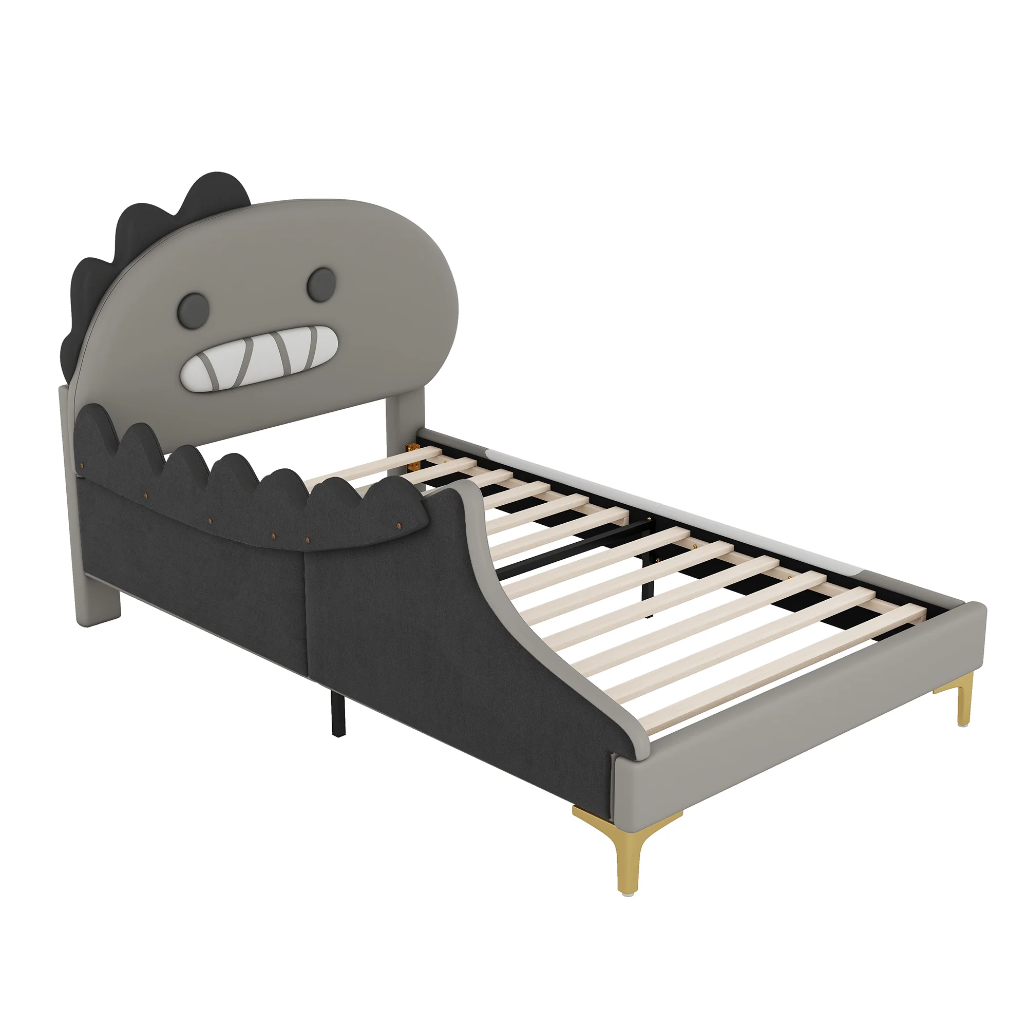 Children's Bed 90x200cm Dinosaur Shape Flat Bed - PU Grey - Image 7