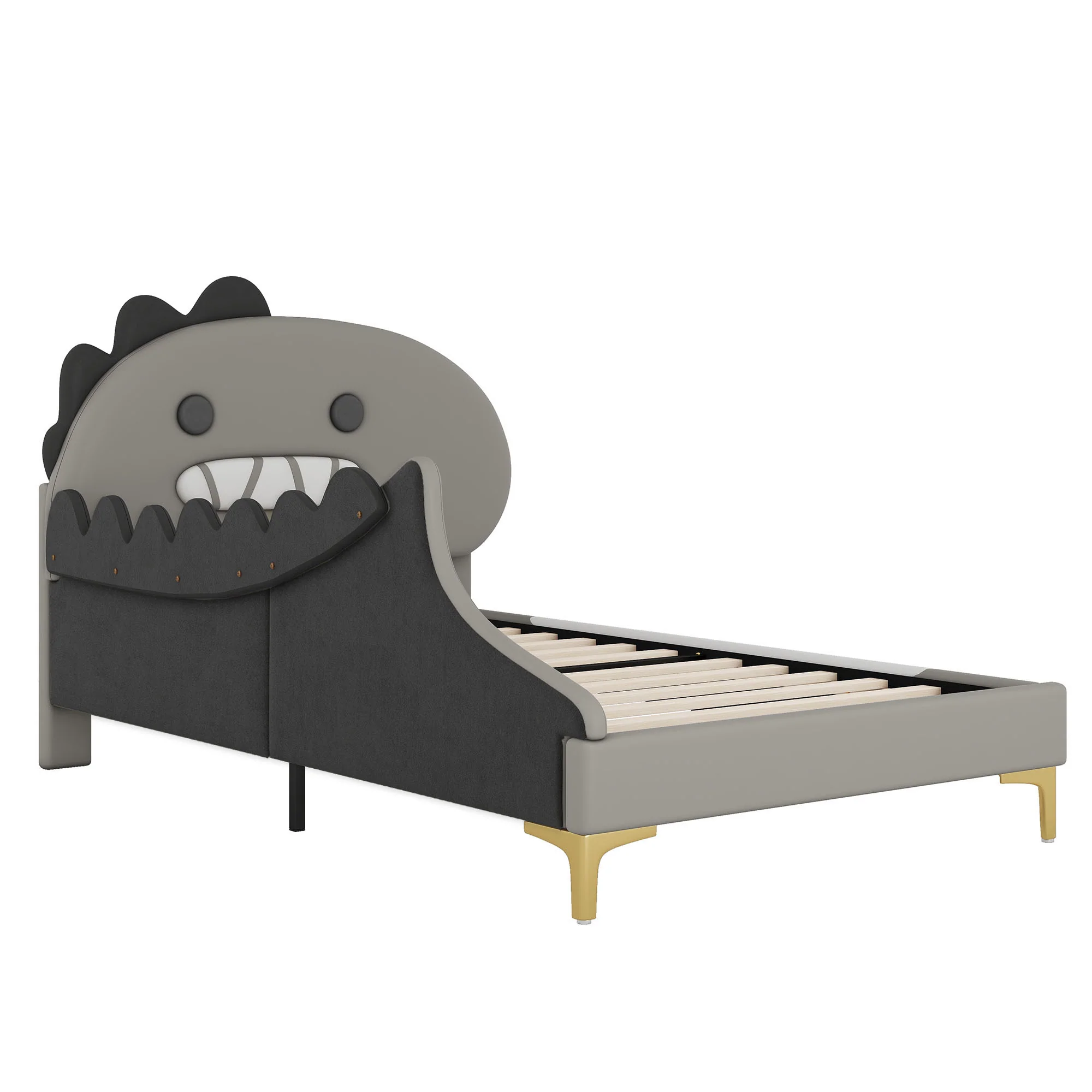 Children's Bed 90x200cm Dinosaur Shape Flat Bed - PU Grey - Image 9