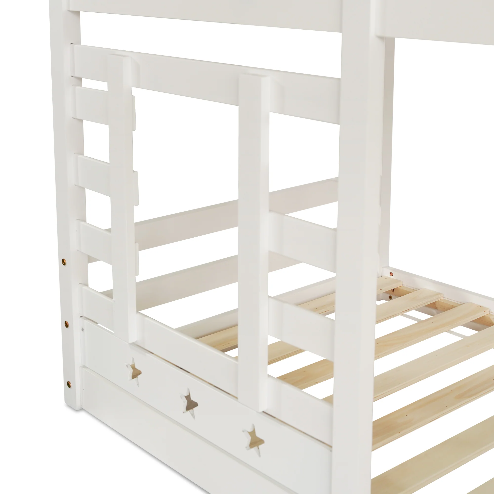 Children's Bed, Tree House Bunk Bed with Drawers & Fall Protection, White - Image 9